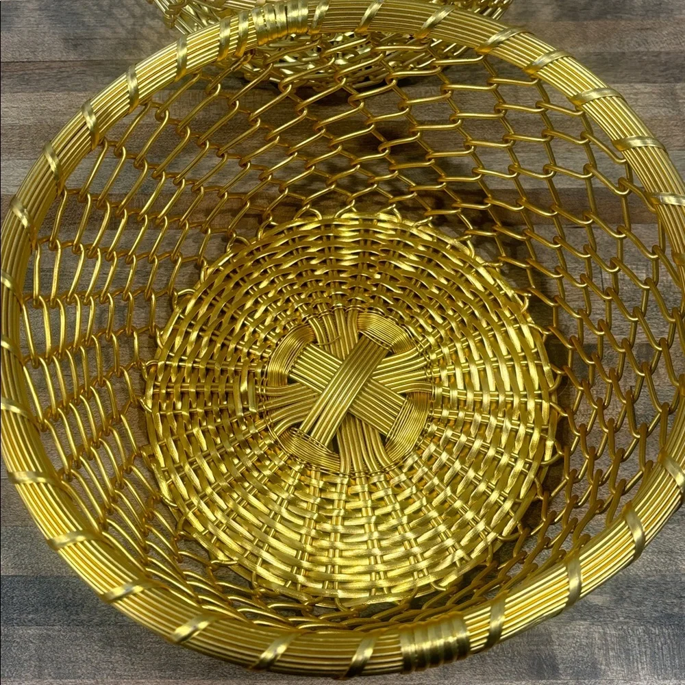 MCM ~ Gold Decorative Woven Metal Bowl Set - Vintage - Picture 7 of 12